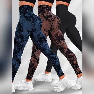 Stylish Women's High-Waisted Leggings - Blue, Brown, Black Size Medium